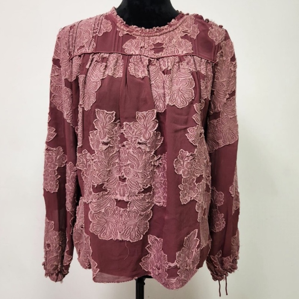 WILFRED | Aritzia Lourdes Floral Embroidered Long Sleeve  Mauve Blouse Size S - Picture 4 of 13
